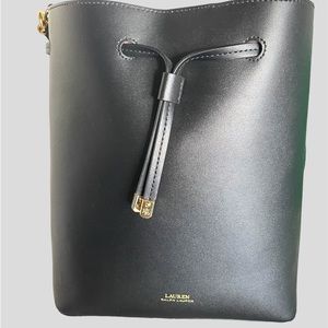Ralph Lauren Tote Large Shoulder Bucket Leather Bag Black